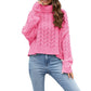 Thick Hemp Flowers Turtleneck Sweater Solid Color Casual
