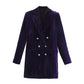 Velvet Blazer Jacket Dress Blazer Long-Sleeved Medium Length Warm Coat