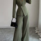 Solid-color Long-sleeve Straight-leg Pants Set For Women
