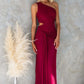 Women's Solid Color Elegant Single Shoulder Mesh Tie Dress