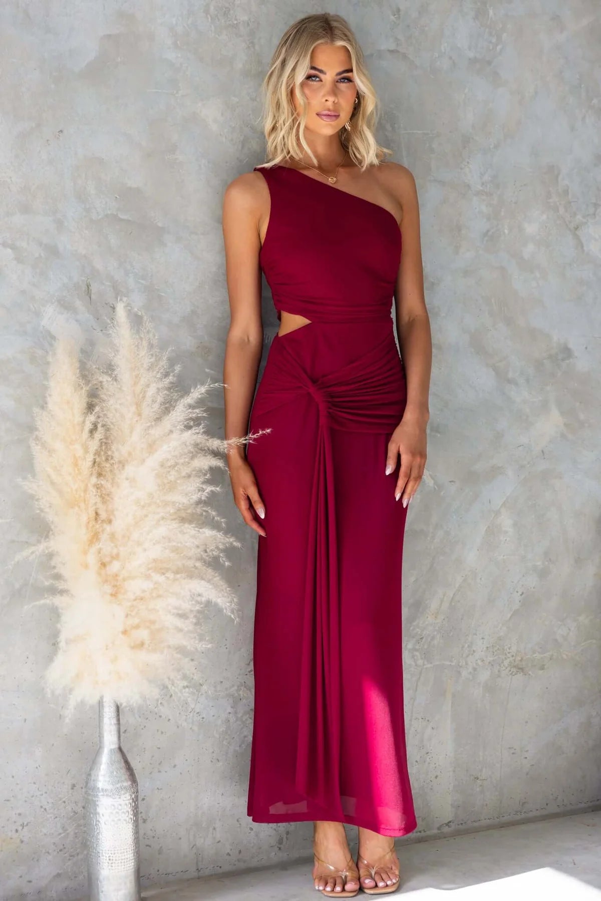Women's Solid Color Elegant Single Shoulder Mesh Tie Dress