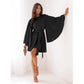 Autumn Fashion Solid Color Round-neck Flared Sleeves Lace-up Waist Dress