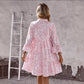 Loose V-neck Ruffle Floral Dress For Women
