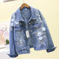 Embroidered Three-dimensional Denim Short Coat
