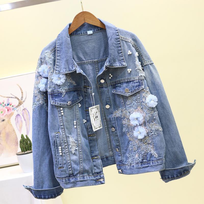 Embroidered Three-dimensional Denim Short Coat