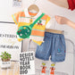 Boys' Polo Collar Stripes Short-sleeved Shorts Suit