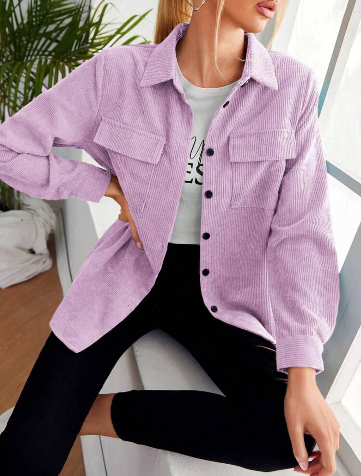 Corduroy Shirt Lapel Long Sleeve Loose