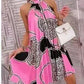 Fashion Printed Neck Sleeveless Backless Short Mini Dress