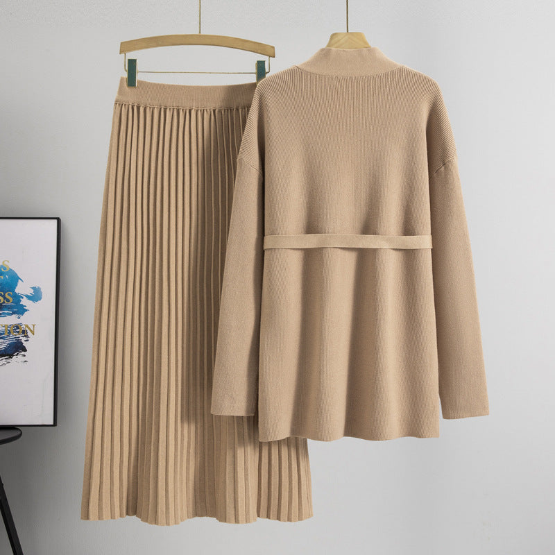 Knitted Skirt Two-piece Pleated Long Skirt Fashion Suit