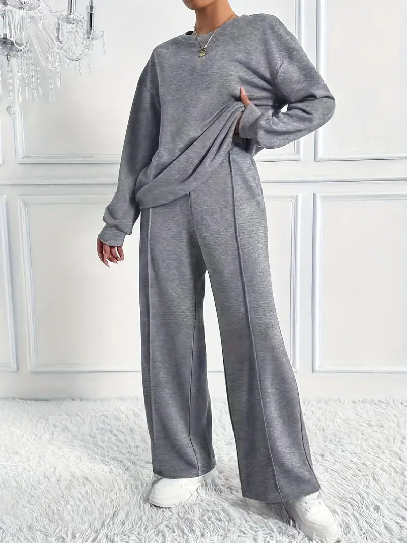 Women's Round Neck Long-sleeved Trousers Temperament Twinset