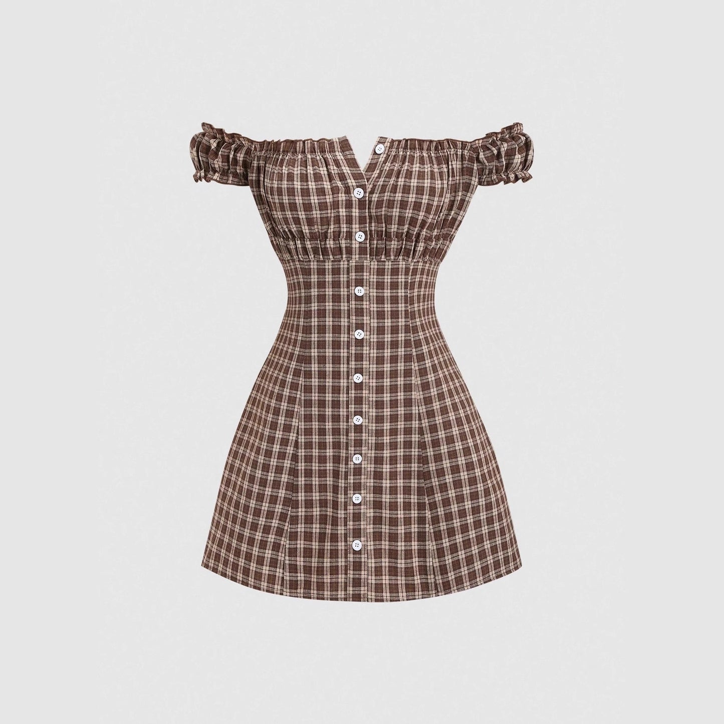 Women's New Arrival Plaid Printed Off-the-Shoulder Dress