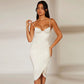 Robe mi-longue fendue style européen et américain pour femme, dos nu, coupe ajustée, motif arête de poisson