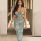 Printed Mesh See-Through Strap Cut-Out Dress