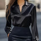Autumn Fashion Commuting Satin V-neck Long-sleeved Shirt