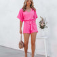 Women's V-neck Short Sleeve Waist Tie Loose Jumpsuit