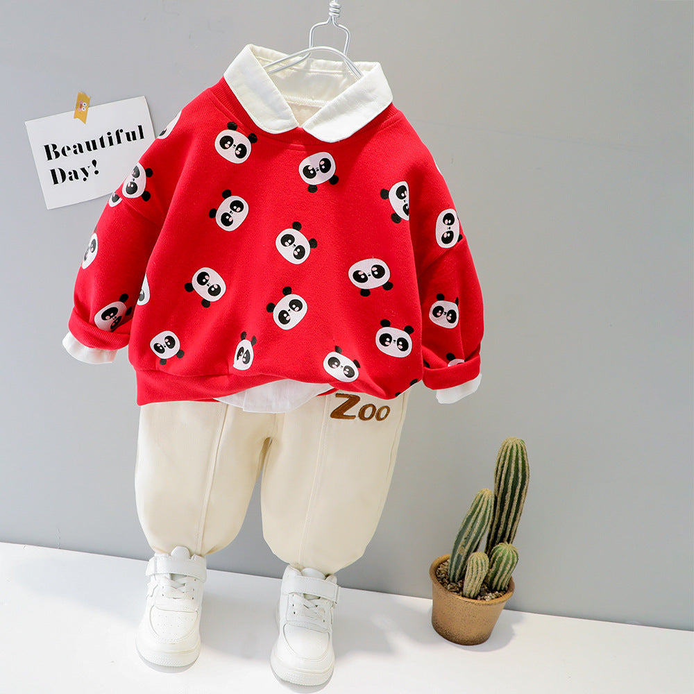 Ensemble deux pièces pour enfant, haut et pantalon imprimé dessin animé, automne