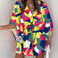 Women's V-Neck Tie Printed Beach Dress