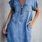 European And American Lapel Short Sleeve Loose Dress Denim Shirt