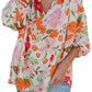 Women's Ruffled Collar Colorful Flowers Ruffled Shirt Top