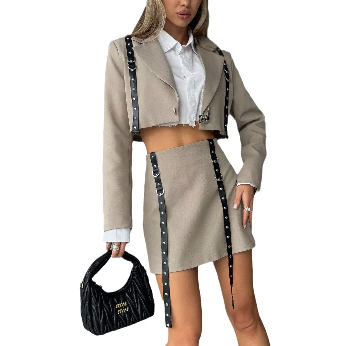 Short Design Leather Rope Two-piece Women's Clothing
