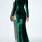 Women's Round Neck Velvet Long Sleeve Hollow Back Solid Color Dress