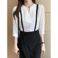 V-neck White Shirt Women's Three-quarter Sleeve Chiffon Top