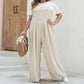 Solid Color Women's Summer Loose Plus-sized Wide Leg One-piece Trousers