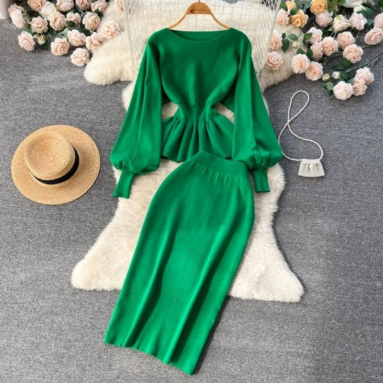 Women's Top And Sheath Skirt Two-piece Set