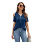Solid Color Zipper Pleated Loose Casual Fashion V-neck Top For Women
