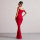 Womens One-Shoulder Slim-Fit Sheath Solid-Color Dress