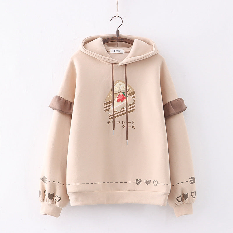 Pull à capuche ample et décontracté en peluche pour femme
