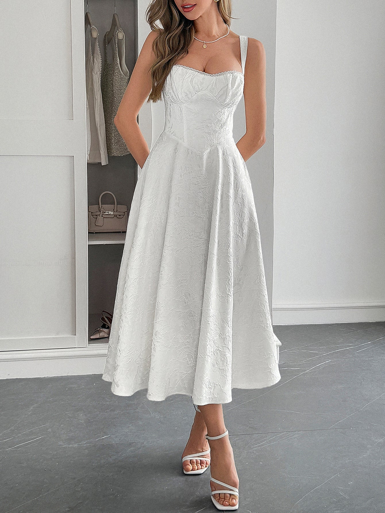 Elegant Graceful Strap Jacquard Maxi Dress Women's Clothing