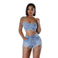 Women's Ins Pearl Drill Chain Denim Camisole Shorts