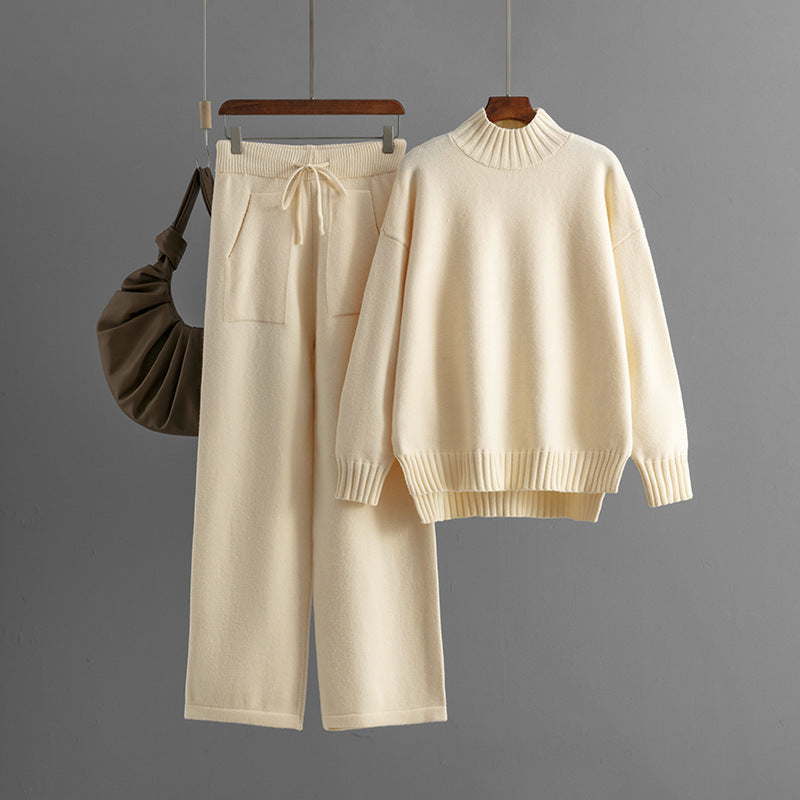 Women's Thick Loose Sweater Half-high Collar Long Sleeves Knitting Suit