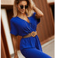 Combinaison ample à manches courtes et jambes larges avec ceinture nouée