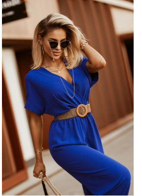 Combinaison ample à manches courtes et jambes larges avec ceinture nouée