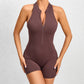 Combinaison short de yoga zippée sans manches pour femme, effet gainant, extensible, effet gainant, pour le sport et le levage des fesses