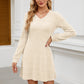 V-neck Pocket Sunken Stripe Brushed Long Sleeve Leisure Dress