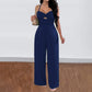 Leisure Vacation Commute Style Solid Color Sling Wide Leg Jumpsuit For Women