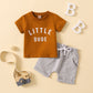 Round Neck Letter Print Short-sleeved Top Solid Color Shorts Two-piece Set