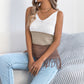 Casual V-neck Color-block Fringe Sleeveless Knitted Top Vacation Shirt