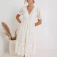 Women's Lace Dress V-neck Short Sleeve Hollow Out