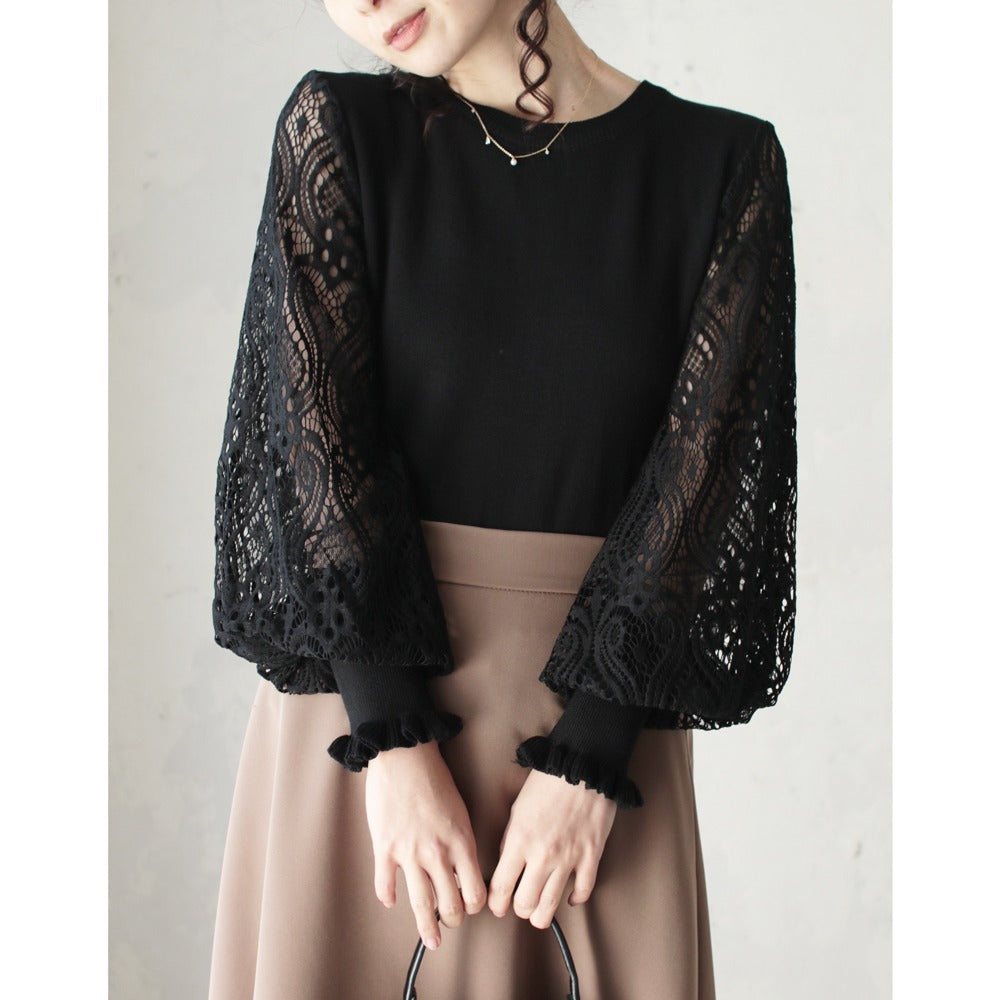 Sheer Yarn Flower Embroidered Sleeve Patchwork Knitting Bottoming Shirt