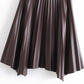 High Waist Pleated PU Leather Hem Irregular Skirt