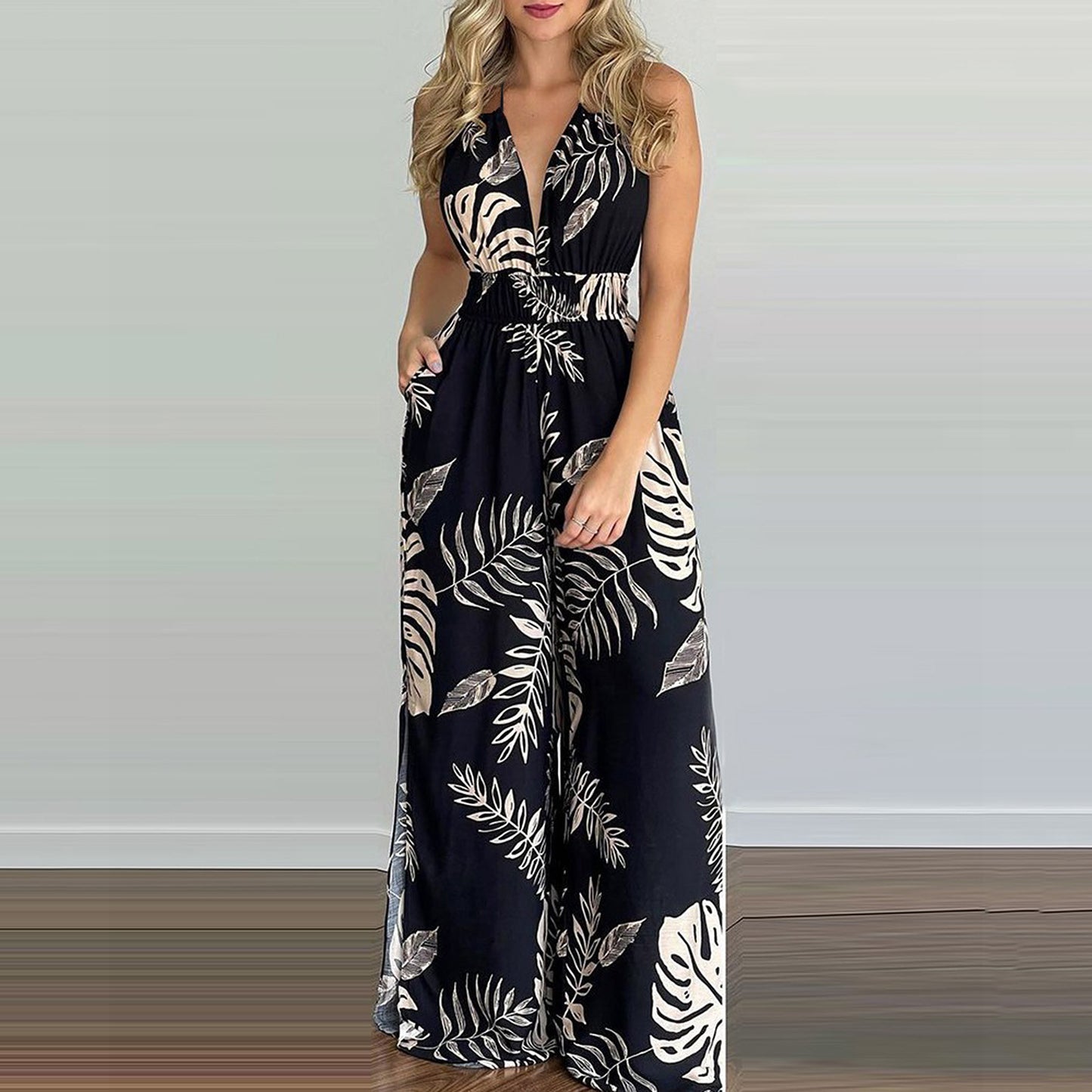 Robe à bretelles imprimée grande taille, combinaison ample