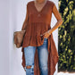 Brown V-neck Irregular Top Plus Size Women's Clothing