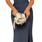 Off-the-shoulder Satin Bridesmaid Corset Ball Gown
