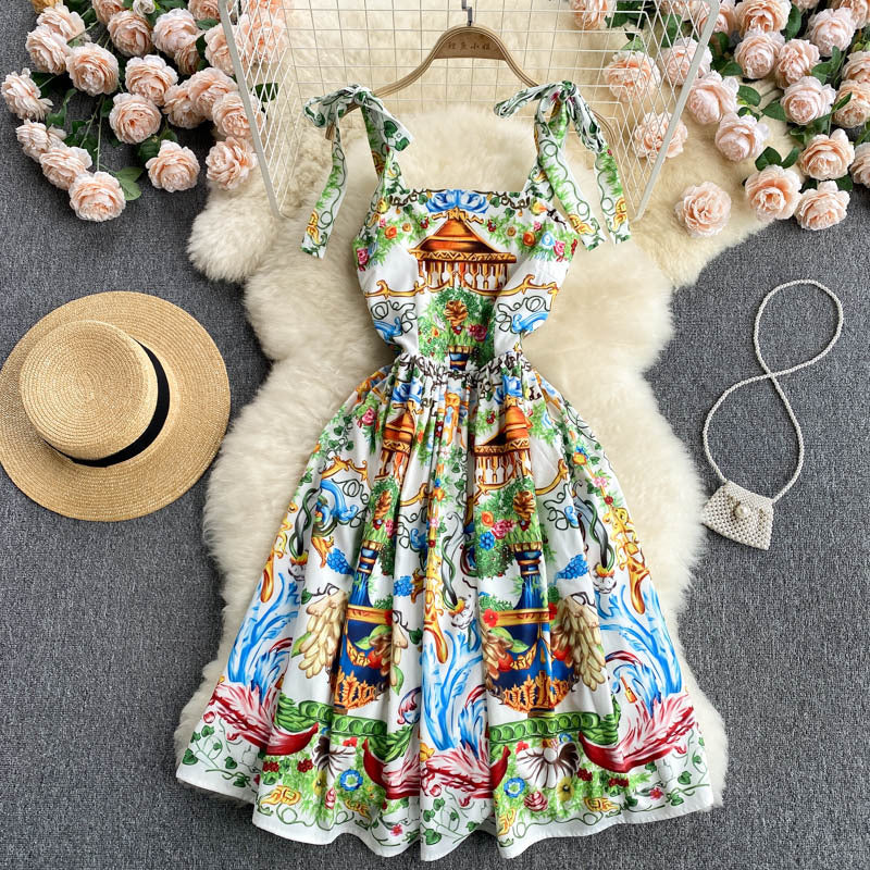Women's Slim Design Printed Sling Dress