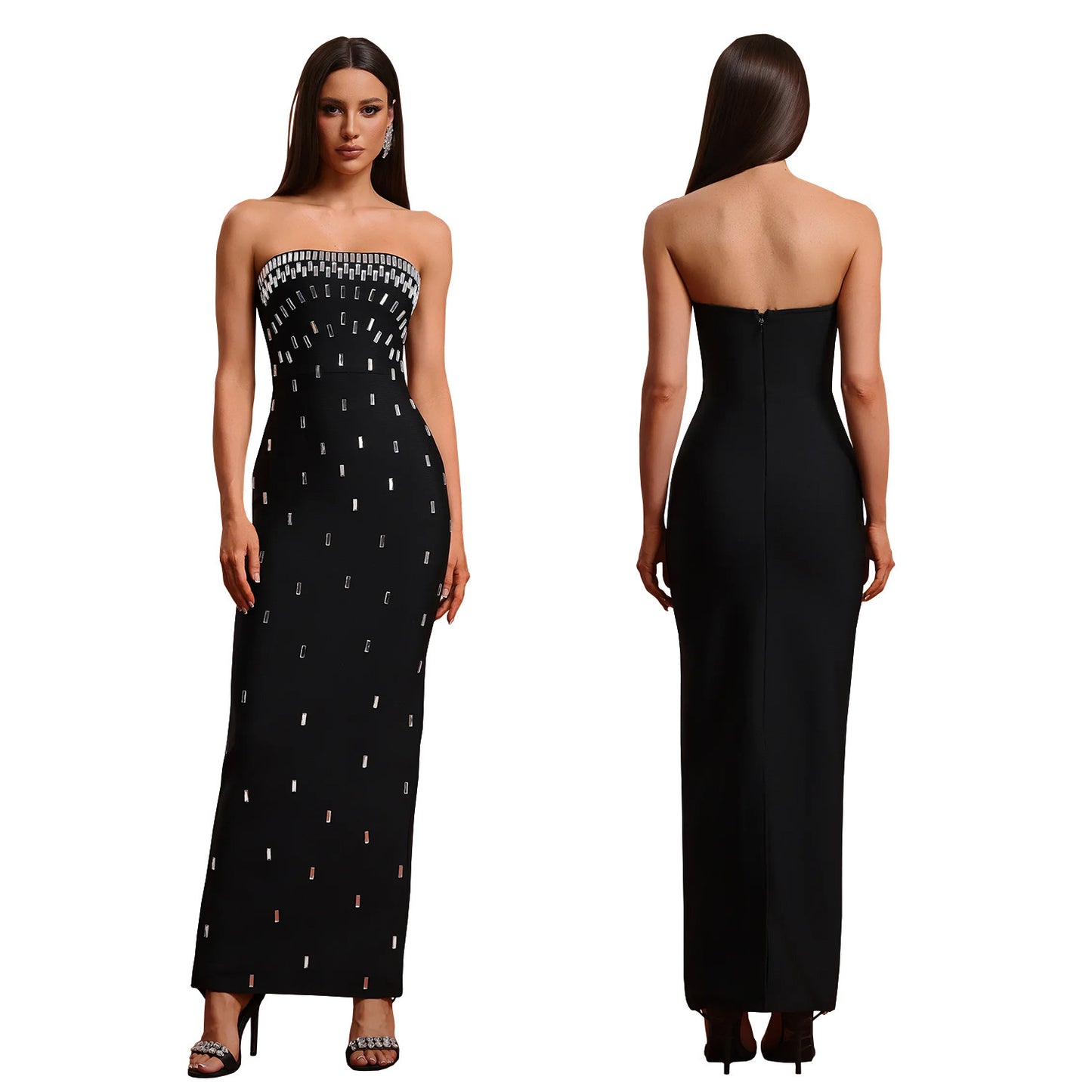 European And American Fashion Women's Wear Tube Top High-end Drilling Backless Dress