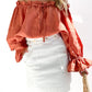 Women's Cotton Loose Casual Off-shoulder Bishop Sleeves Top